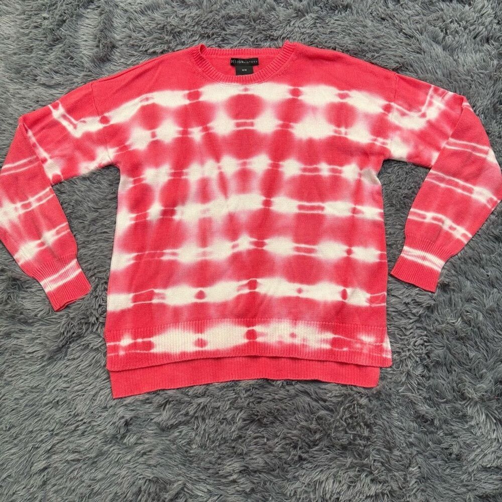 Design History Tie-Dye Sweater Coral Hot Pink and White Size Medium